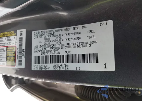 2018 Toyota Tundra Sr5 5.7L V8 z USA, uszkodzony, nr VIN 5TFDY5F15JX761381